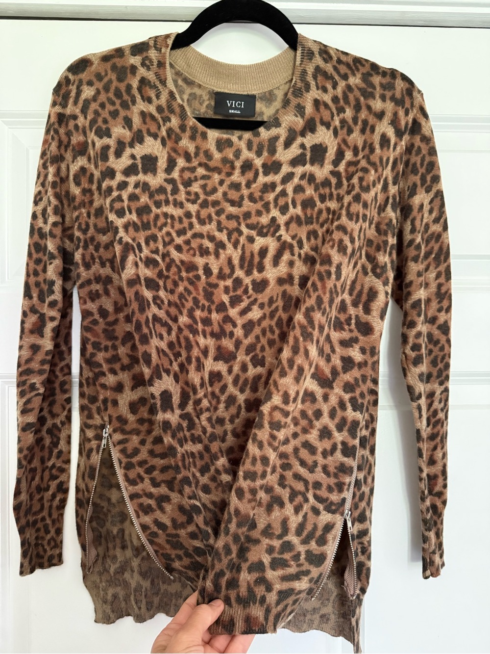 VICI Leopard Print Pullover Sweater - Brown Black Tan.